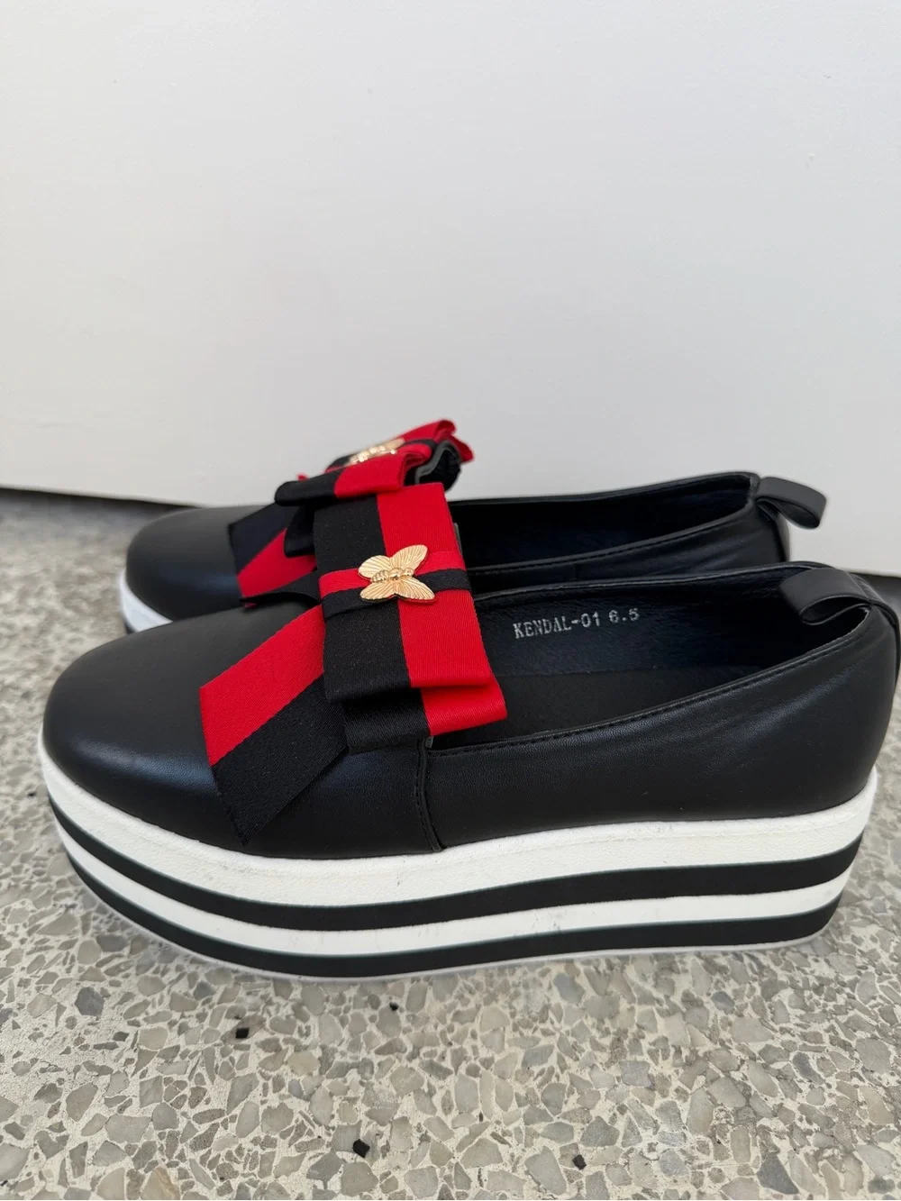 Pazzle Platform Bow Loafers Red Black Butterfly Slip On Shoes 6.5 Fits 7